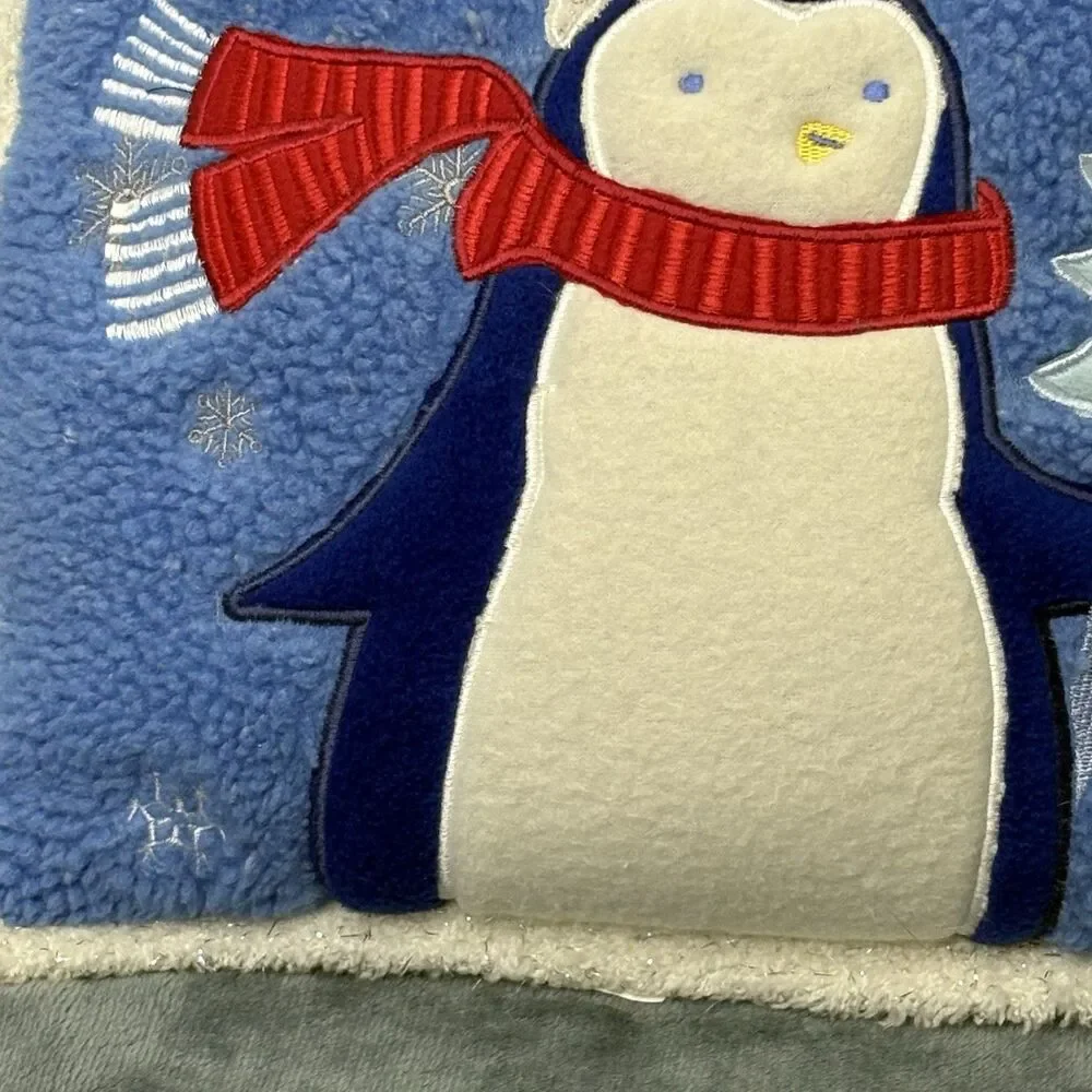 Christmas Penguin Throw Pillow Sparkly Snow